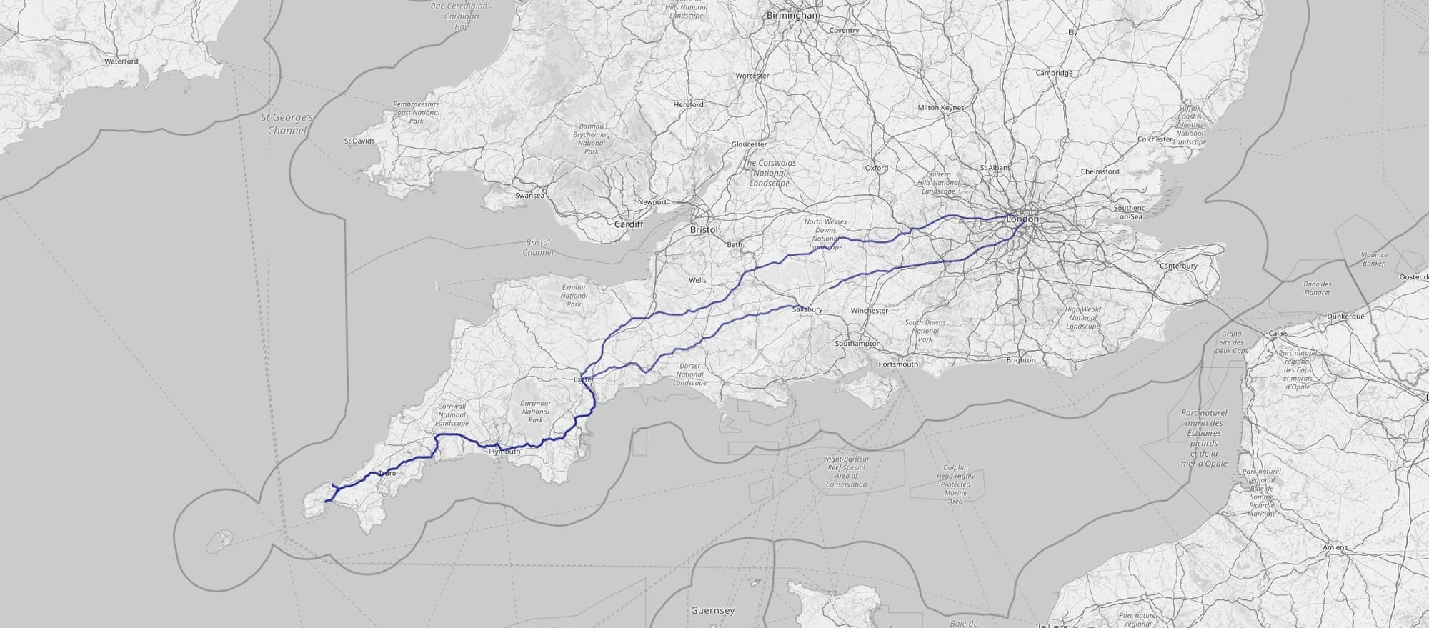 Map of the route covered during the trip